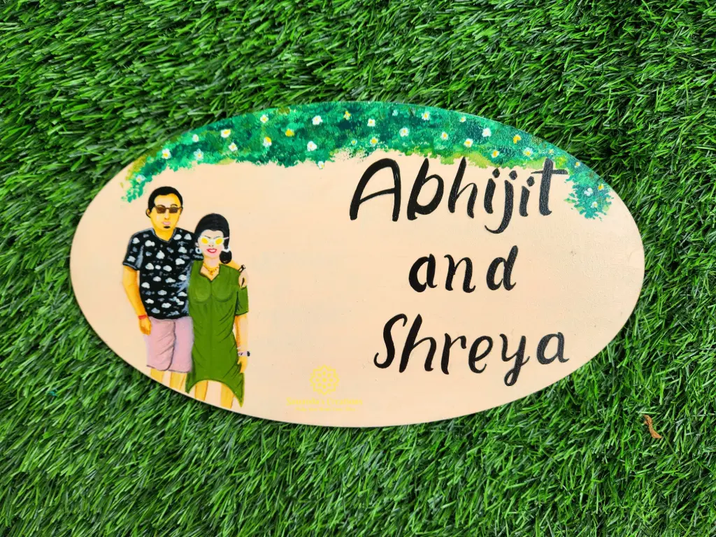 12" Customized Hand Painted Caricature Nameplate (Oval Shape)