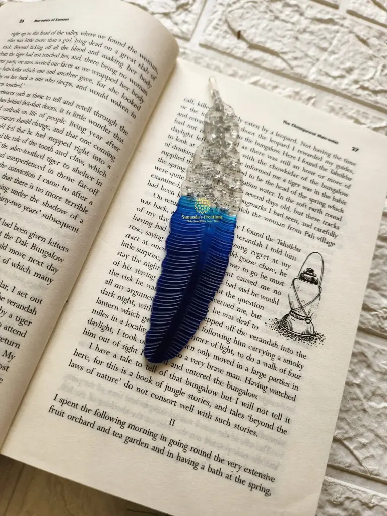 6" Feather Shaped Resin Bookmark (Blue)