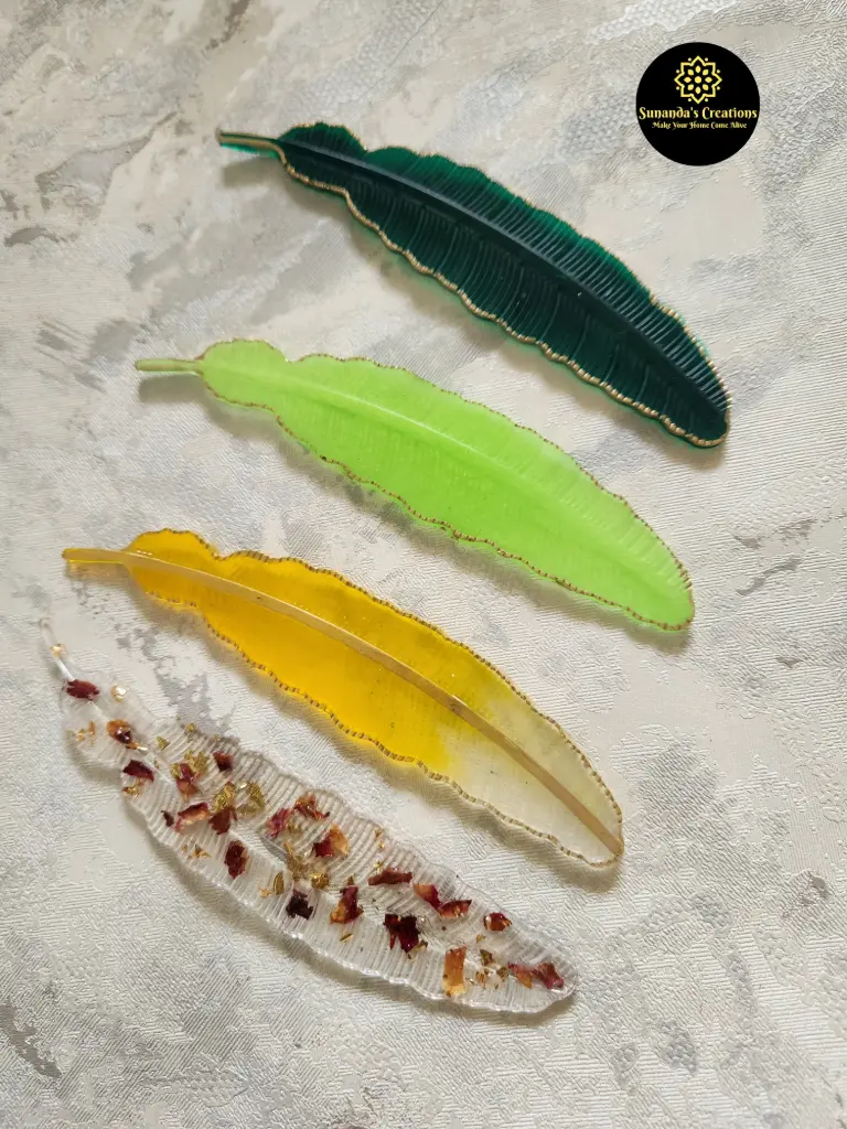 6 " Feather Shaped  Resin Bookmark (Green)