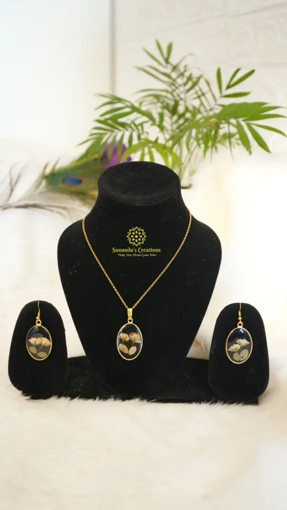 Real Baby Rose Dried  Resin Jewellery set 