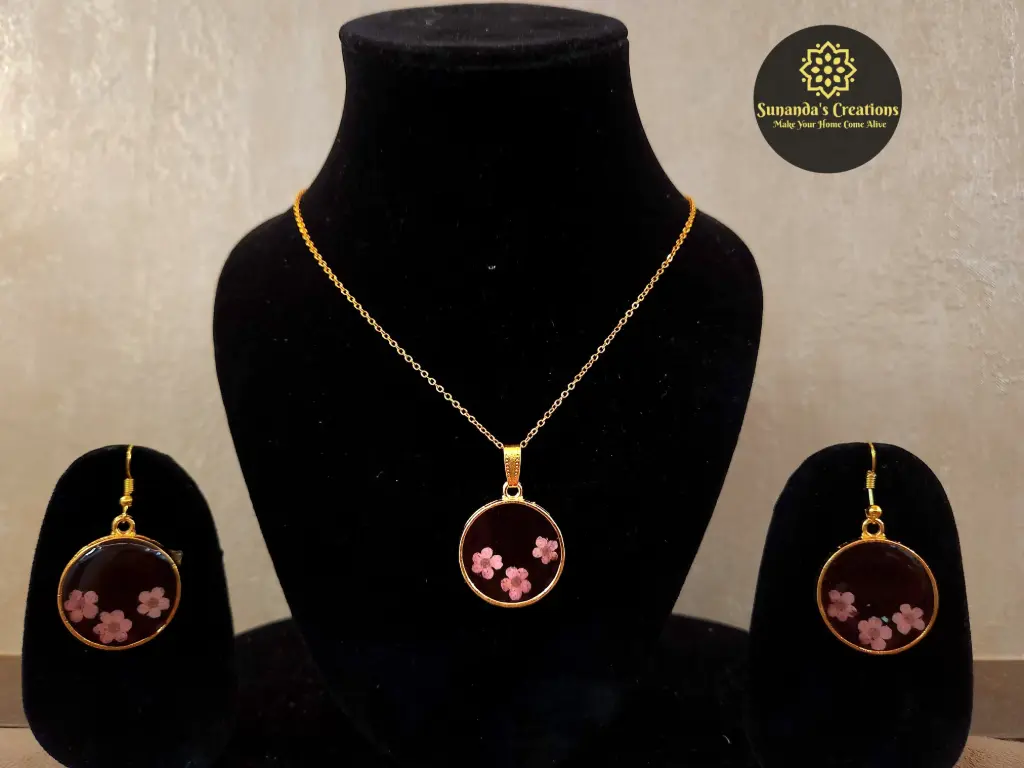 Real Baby Cherry Blossom Resin Jewellery Set (Pink)