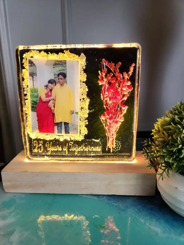 6" Personalized LED Photo Frame with Pine Wood Stand