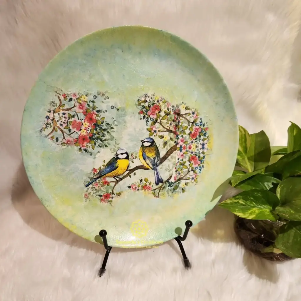 10" Hand Painted Ceramic Plate with Metal Stand