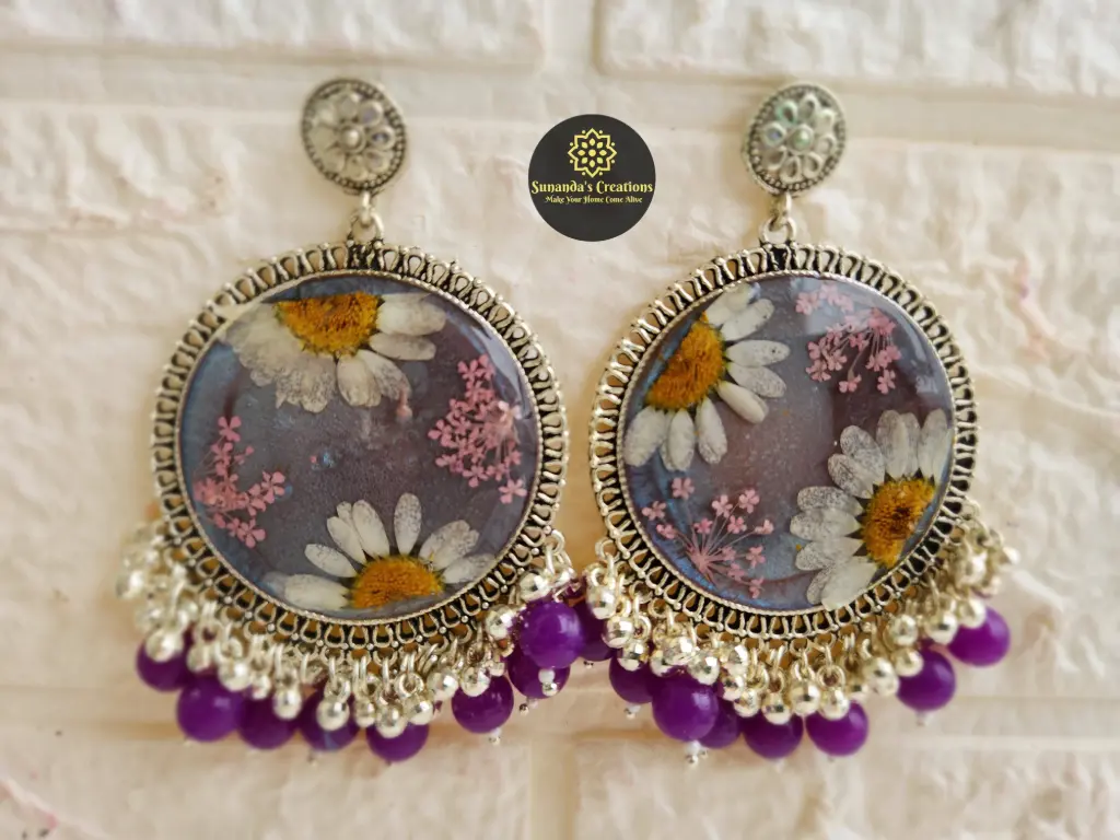 Floral Jhumka (Purple & White)