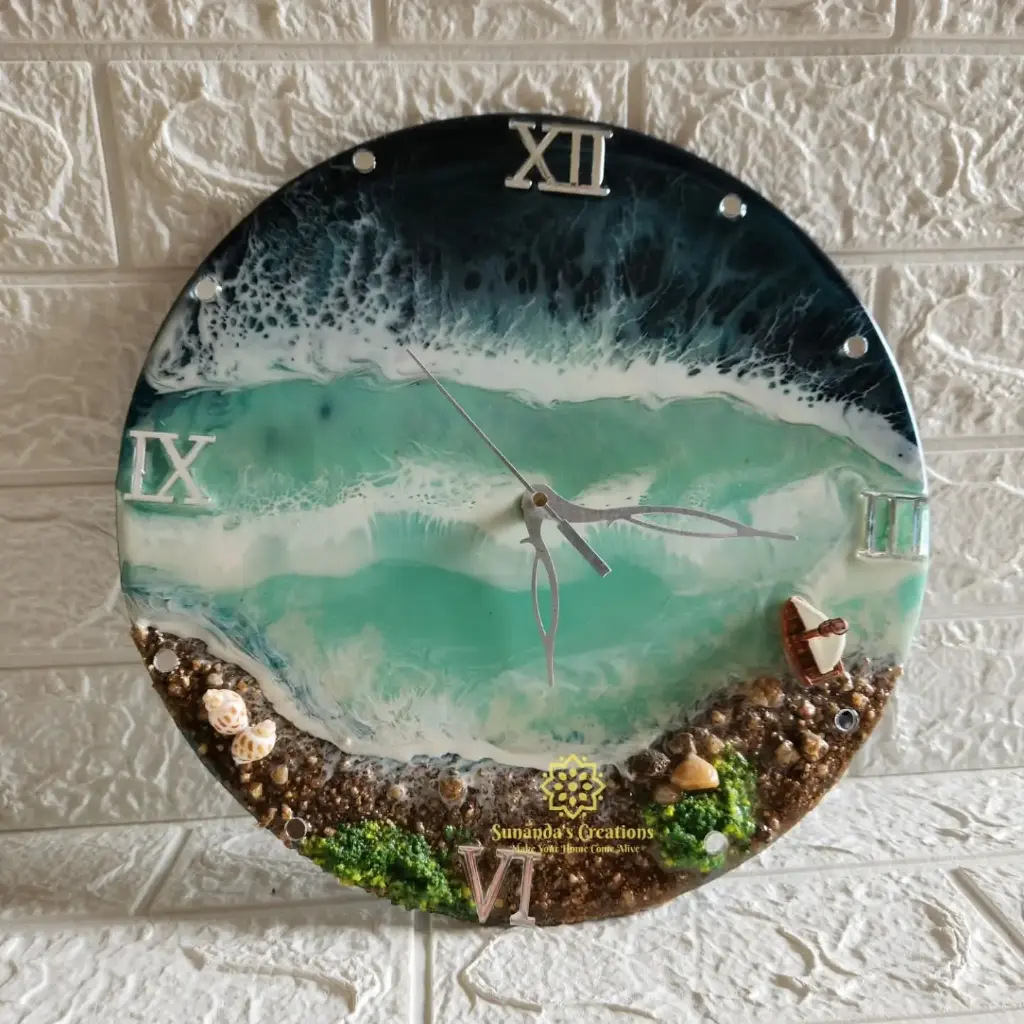 12" Resin Beach Clock (Teal Blue)