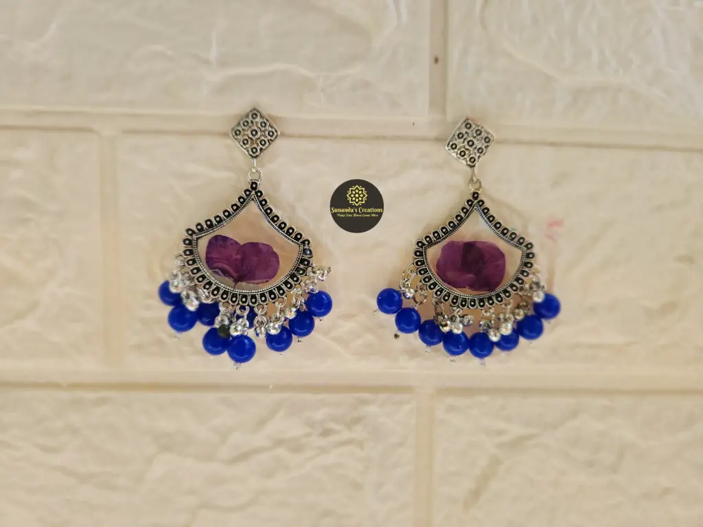 Real Dried Flower Resin Jhumka (Blue)