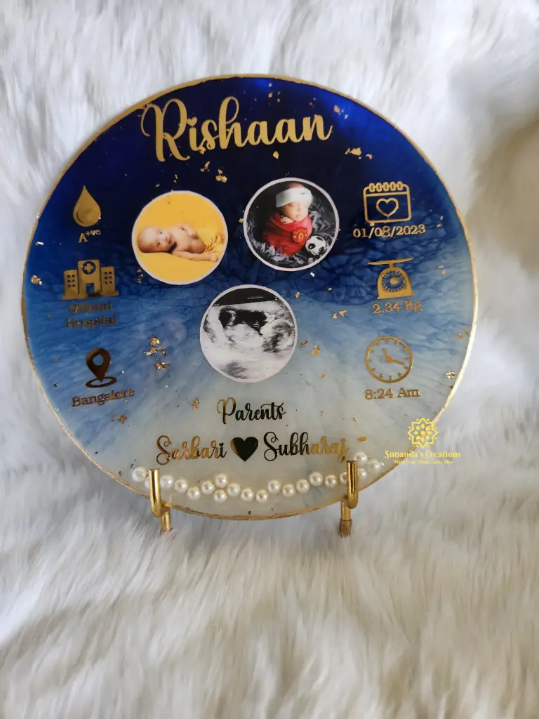 10" Baby Umbilical Cord Preservation Resin Plate (Baby Boy)