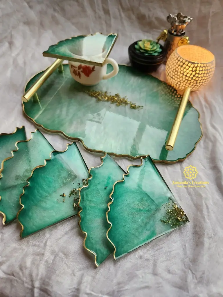 12" Agate Serving Tray(Metalic Green)