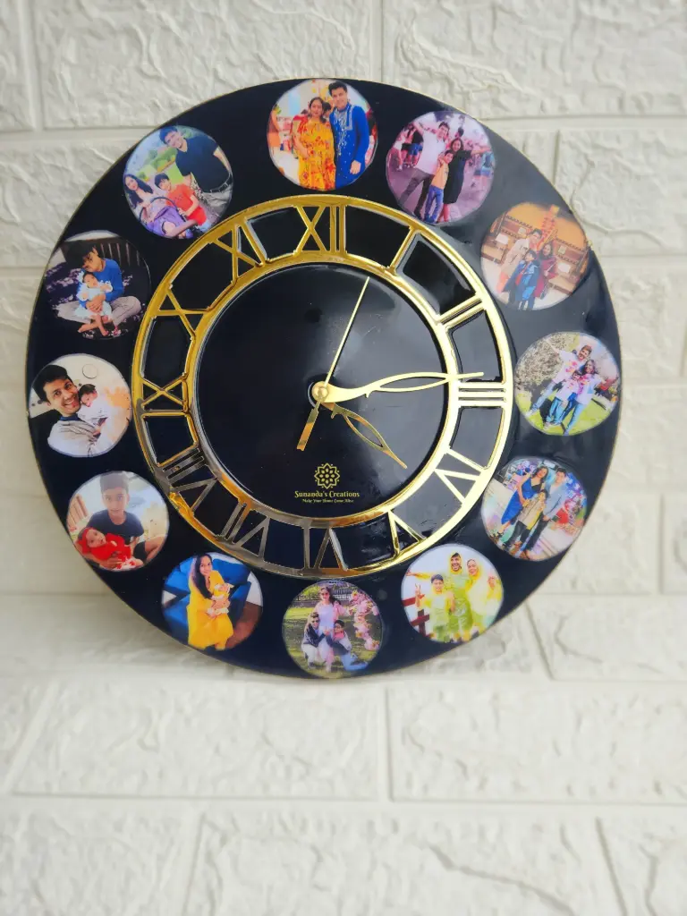 14" Family Photo Clock (Navy Blue)
