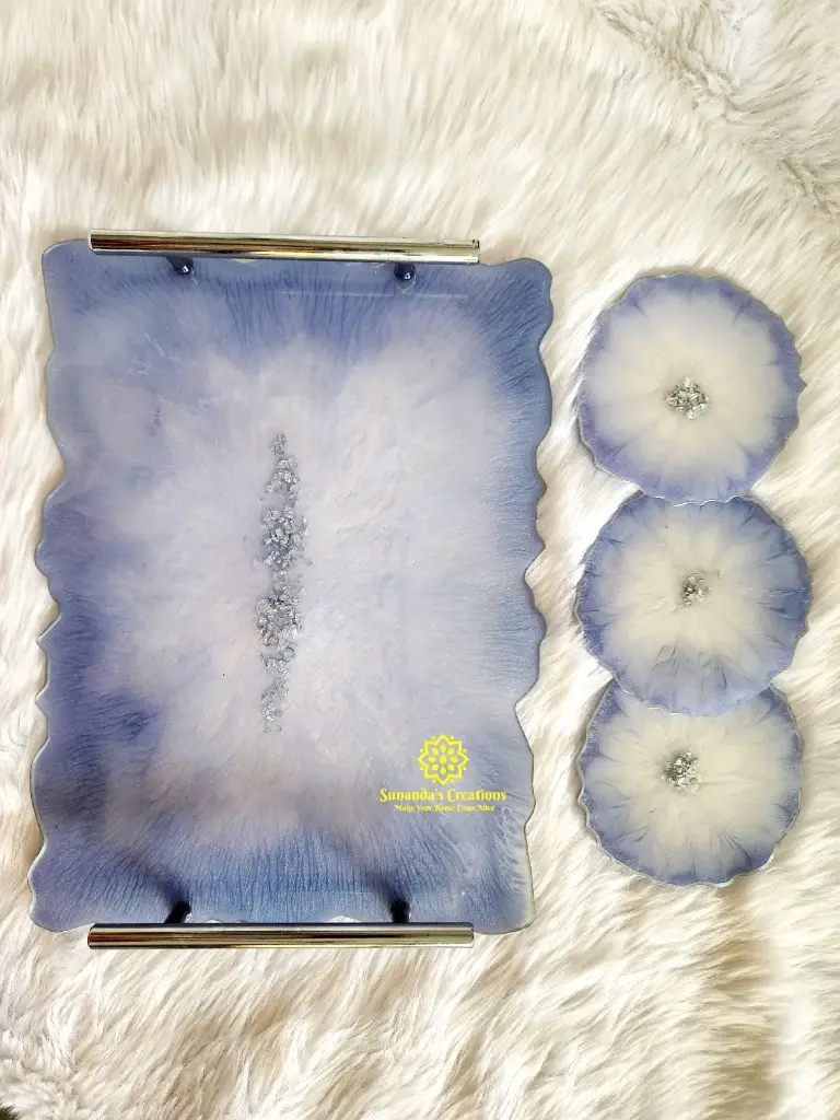 12"×9" Serving Tray & 6 Tea-Coasters (Metalic Mauve)