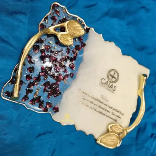 12"×9" Real Rose Petal Resin Tray with Metal Handle as Momento