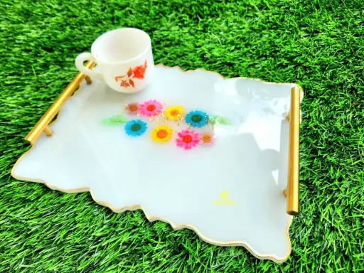 12"×9" Real Daisy Resin Tray with Metal Handle 