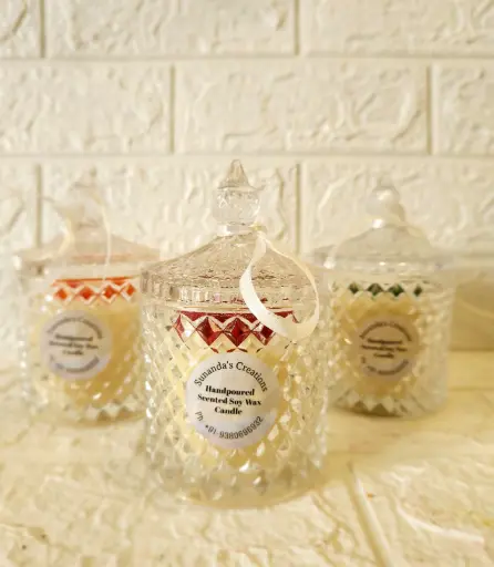 Soy Wax Scented Crystal Jar Glass Candle (300gm)