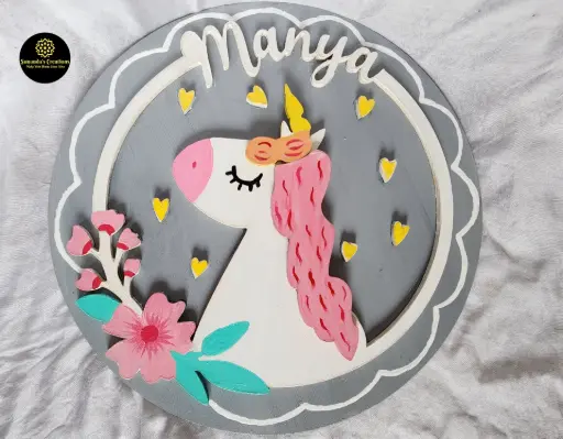 10" Hand Painted 3D Kids Nameplate (Unicorn Theme)