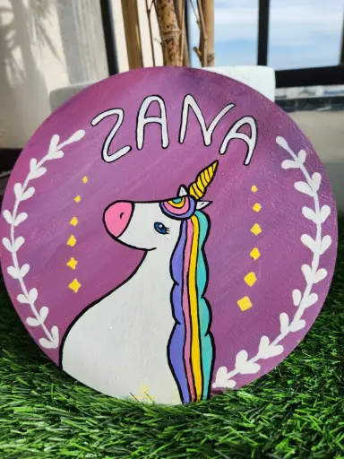 8" Hand Painted Kids Nameplate (UnicornTheme)