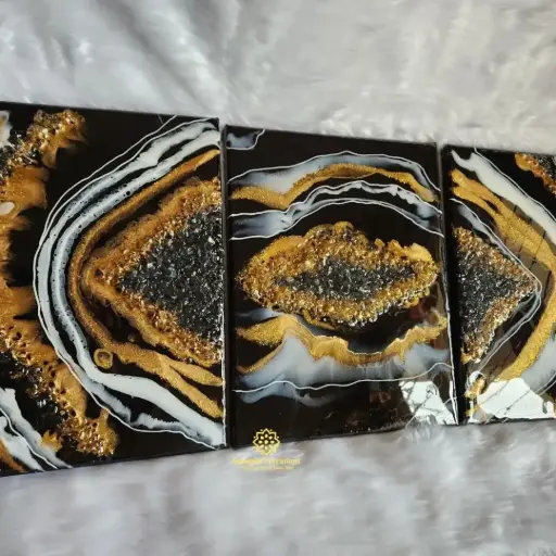 3Panel Geode Art with Crystals (Black & Golden)