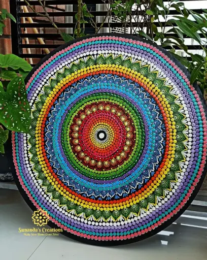 24" Mandala Art on Streched Canvas (Multicolour)