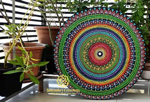 24" Mandala Art on Streched Canvas (Multicolour)