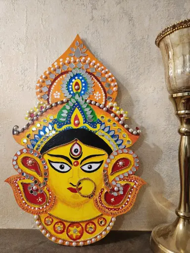 8" Hand Painted Durga Maa Plate on MDF Wood