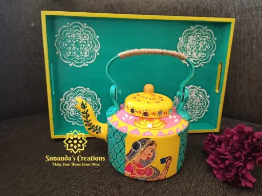 Hand Painted Rajasthani Art on Aluminium Kettle
