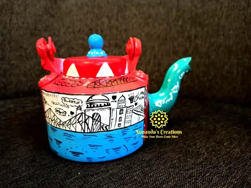 Hand Painted Kolkata City Art on Aluminium Kettle