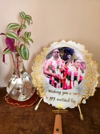 8" Resin Photo Frame with Metal Stand & Fairy Light (Anniversary Gift)