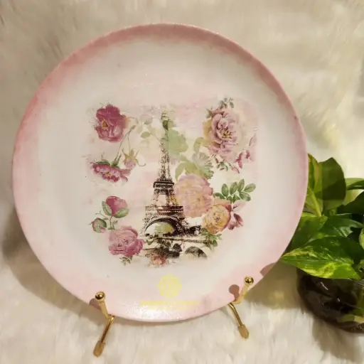 10" Hand Painted Ceramic Plate with Metal Stand 