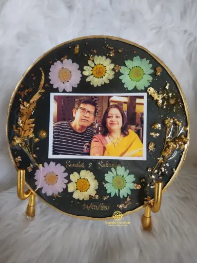 6" Resin Photo Frame with Real Flower (Black)
