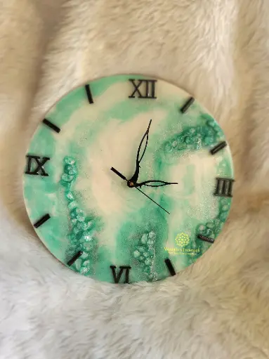 12" Resin Clock (White & Metalic Green)