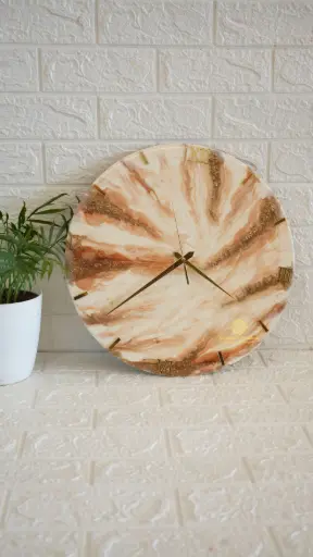 16" Resin Clock (Off-White & Brown)