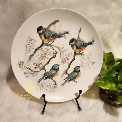 10" Handpainted Ceramic Plate with Metal Stand 