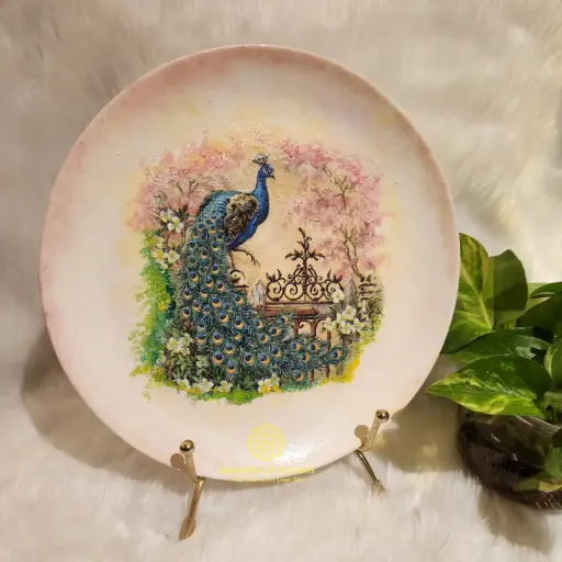 10" Handpainted Ceramic Plate with Metal Stand