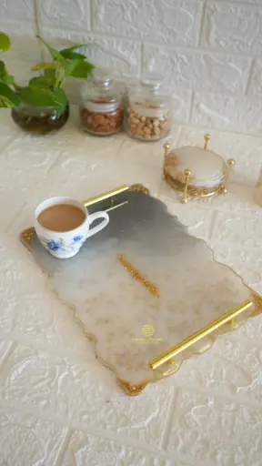 [123] 12"×9" Serving Tray & 6 Tea-Coasters (Black & White)