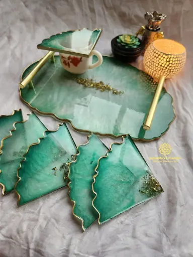 12" Agate Serving Tray(Metalic Green)