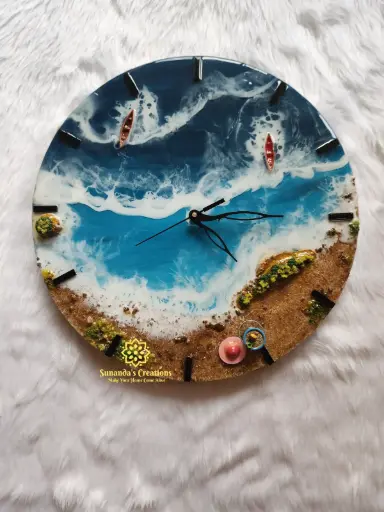 14" Resin Beach Clock (Blue)