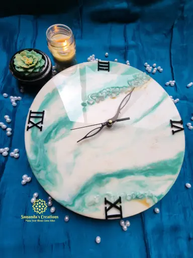 12" Resin Clock (White & Emerald Green)
