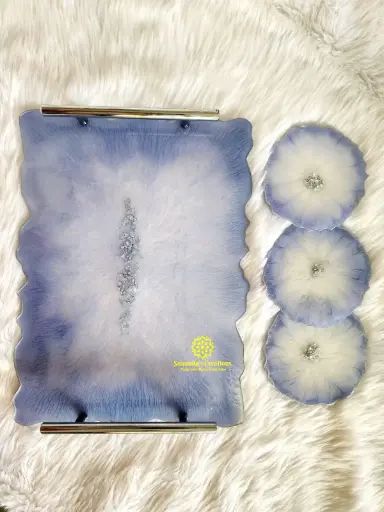 12"×9" Serving Tray & 6 Tea-Coasters (Metalic Mauve)