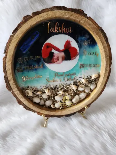 10" Baby Umbilical Cord Preservation Mango Wood Plate (Baby Boy)