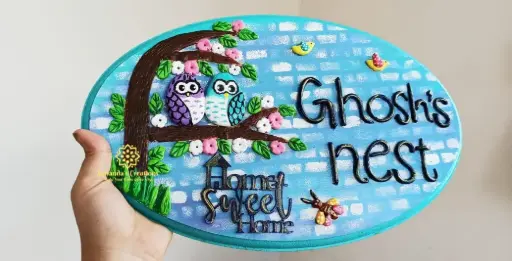 12" 3D Clay Owl Family Nameplate 