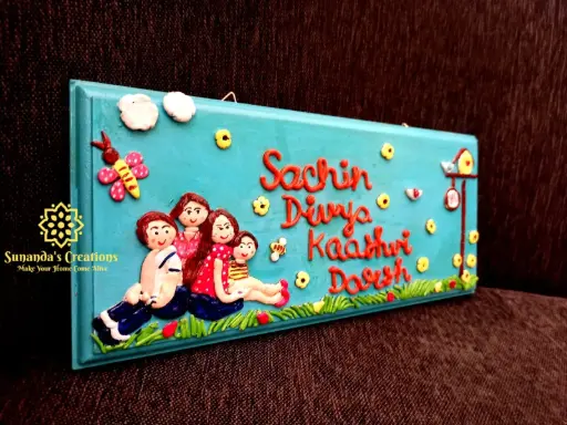 12"×4" 3D Clay Doll Family Nameplate 